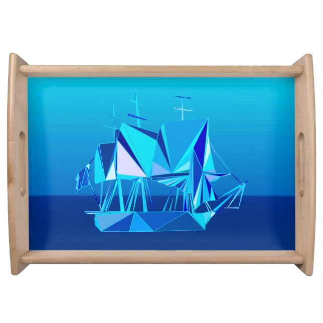 Modern Geometric Clipper Ship, Cobalt Blue Serving Tray (Front)