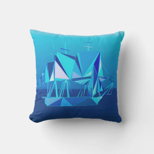 Modern Geometric Clipper Ship, Cobalt Blue Throw Pillow