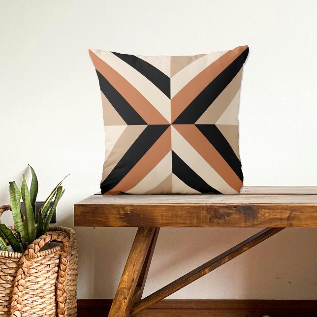 Modern Geometric Color Block Brown Throw Pillow (Creator Uploaded)