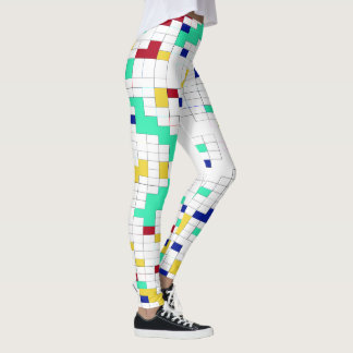 Modern Geometric Color Block Grid Pattern Leggings