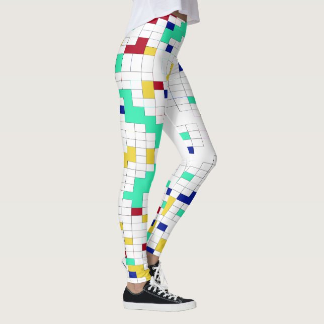 Modern Geometric Color Block Grid Pattern Leggings (Right)