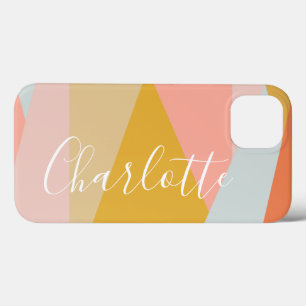 Modern Geometric Color Block Personalized Coral iPhone 13 Case