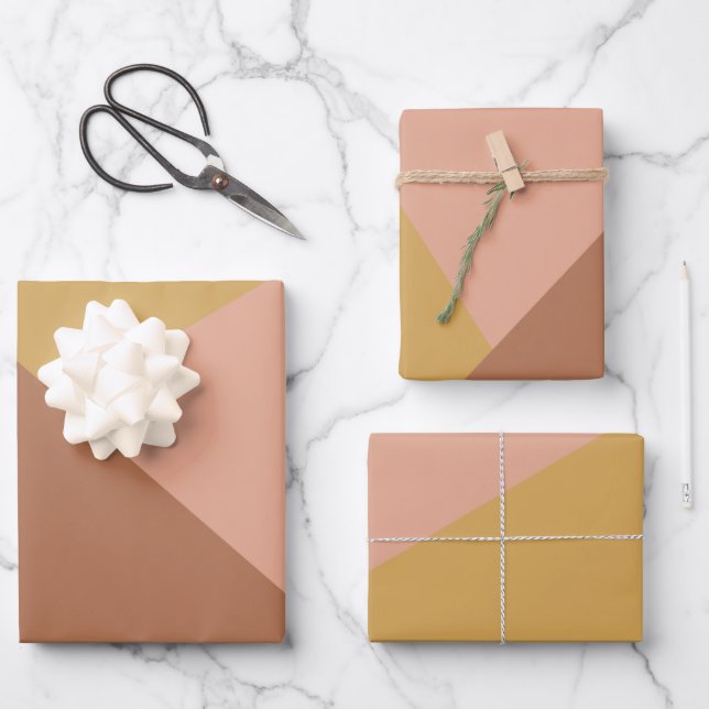 Modern Geometric Color Block Terracotta Mustard Wrapping Paper Sheets (Front)