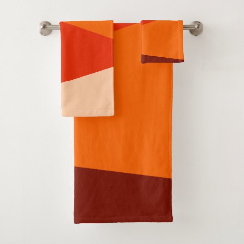 Modern Geometric Color Block Warm Red Orange Bath Towel Set