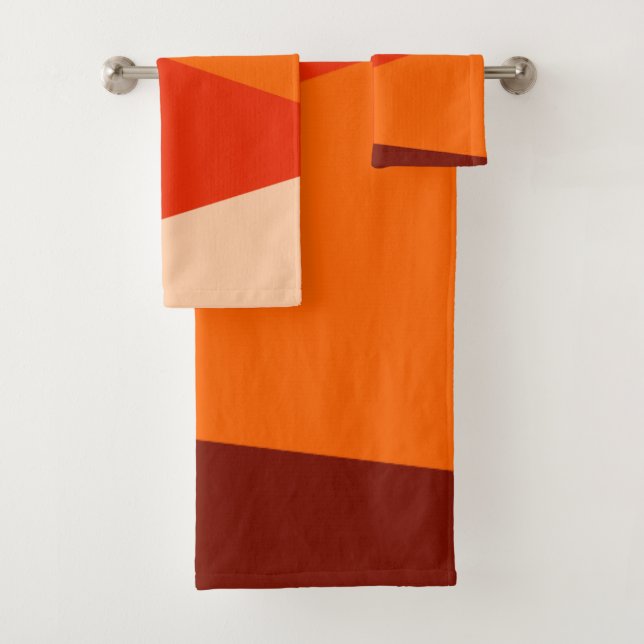 Modern Geometric Color Block Warm Red Orange Bath Towel Set (Insitu)