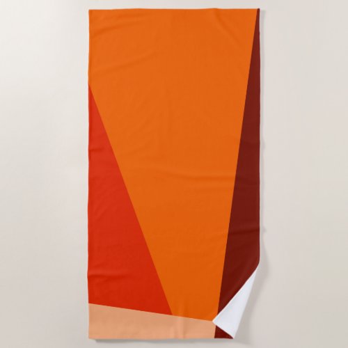 Modern Geometric Color Block Warm Red Orange Beach Towel