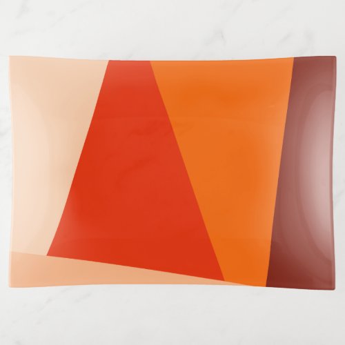 Modern Geometric Color Block Warm Red Orange Trinket Tray