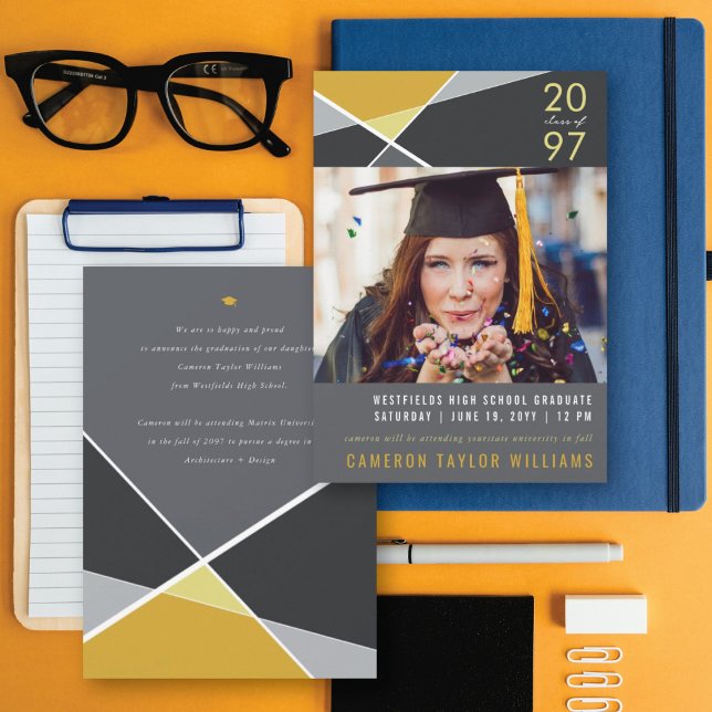 Modern Geometric Color Blocks Geo Photo Graduation Announcement (Creator Uploaded)