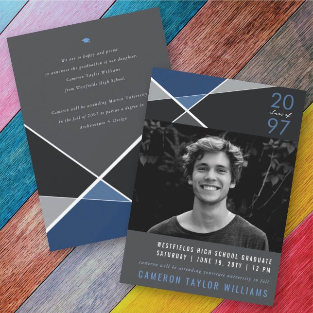 Modern Geometric Color Blocks Geo Photo Graduation Announcement (Creator Uploaded)