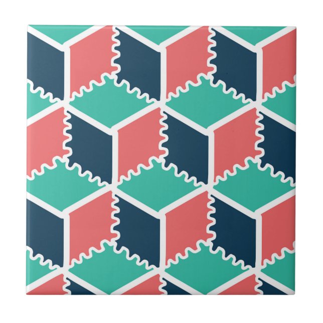 Modern Geometric Color Cube Ceramic Tile  (Front)