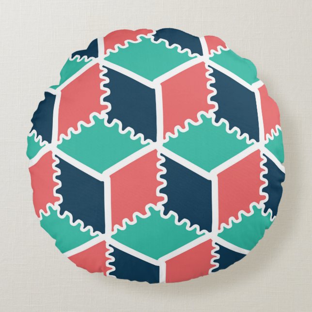 Modern Geometric Color Cube Round Pillow · Stylish (Front)