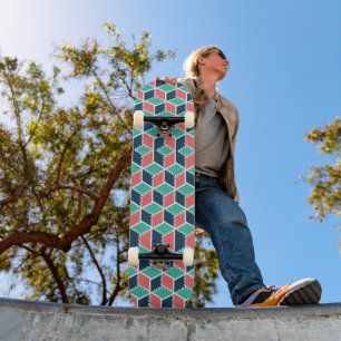 Modern Geometric Color Cube Skateboard Deck — Bold