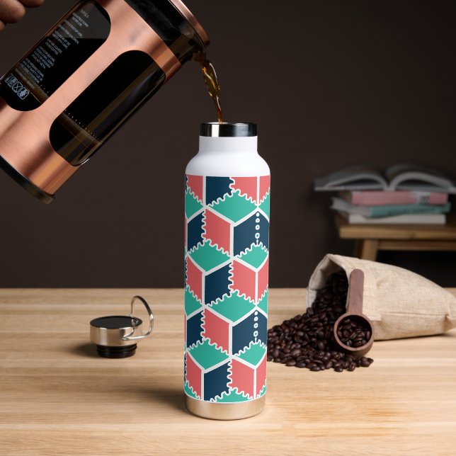 Modern Geometric Color Cube Water Bottle – Stylish (Coffee)