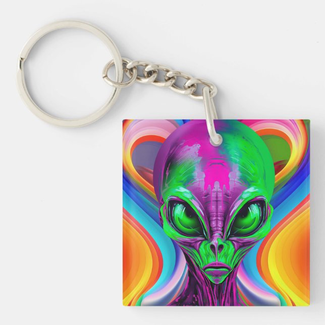 Modern Geometric Colorful Alien Keychain (Front)