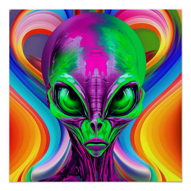 Modern Geometric Colorful Alien Poster (Front)