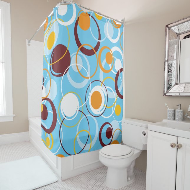 Modern Geometric Colorful Circles Shape Pattern Shower Curtain (In Situ)