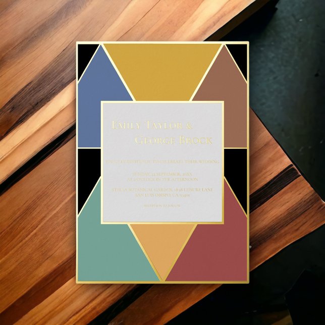 Modern Geometric Colorful Elegant Wedding Gold Foil Invitation (Creator Uploaded)