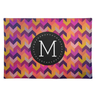 Modern Geometric Colorful ZigZag Custom Monogram Cloth Placemat