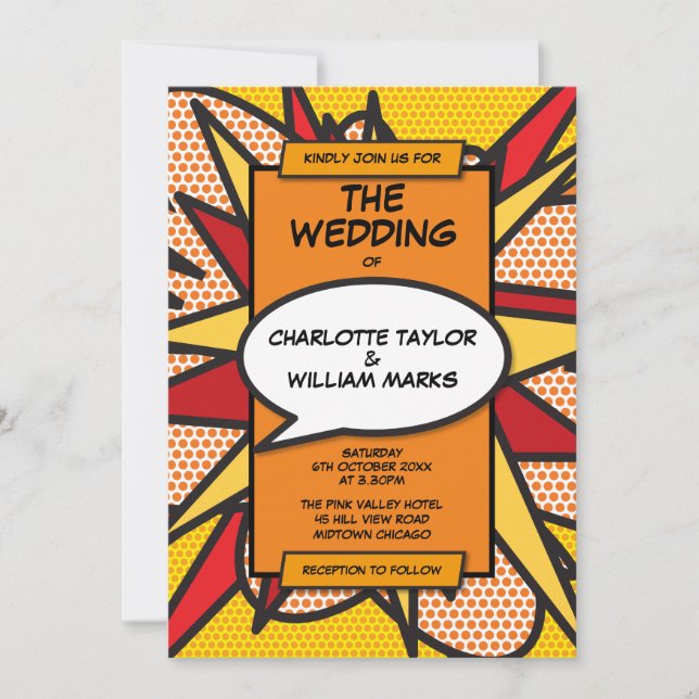 Modern Geometric Comic Book Wedding Invitation (Front)