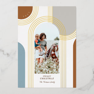 Modern Geometric Concentric Golden Arches 1 Photo Foil Holiday Card