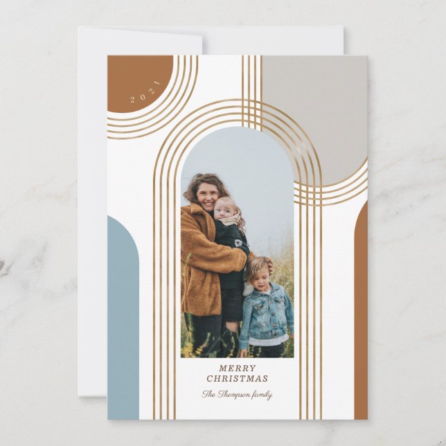 Modern Geometric Concentric Golden Arches 1 Photo  Holiday Card (Front)