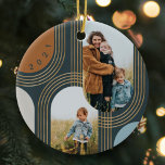 Modern Geometric Concentric Golden Arches 2 Photo Ceramic Ornament<br><div class="desc">Deck your tree in style with our modern geometric two photo golden arch Christmas ornament. Design features overlapping golden arch pattern with two arch photo frames. You can change the background color as well as the arch shapes to any color to complement your photo. Designed by Moodthology Papery.</div>