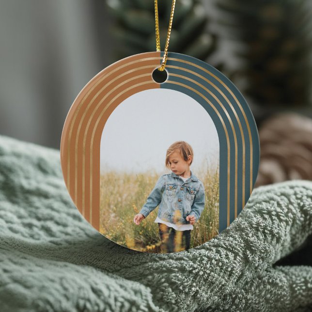 Modern Geometric Concentric Golden Arches 3 Photo Ceramic Ornament (Modern Geometric Concentric Golden Arches 3 Photo Ceramic Ornament)