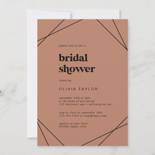 Modern Geometric  Copper Bridal Shower Invitation