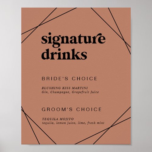 Modern Geometric  Copper Signature Drinks Sign