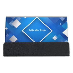 Modern Geometric Corporate Blue & Silver Desk Business Card Holder
