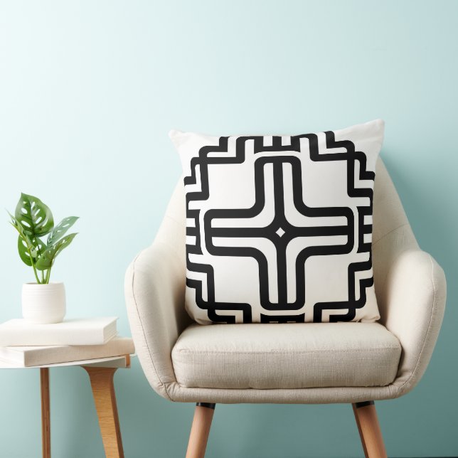 Modern Geometric Cross Line Art Throw Pillow (Chair)