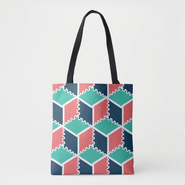 Modern Geometric Cube Pattern Tote Bag – Colorful  (Front)