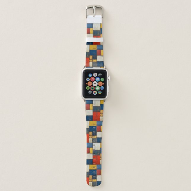 Modern Geometric Cubism Pattern Wood Texture Apple Watch Band (Front)