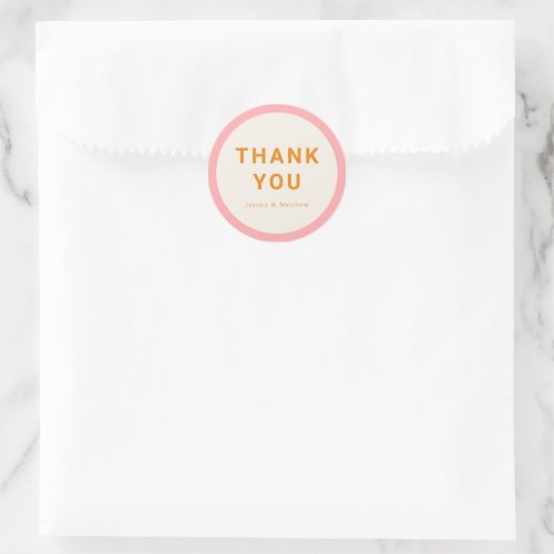 Modern Geometric Custom Thank You Pink Orange Classic Round Sticker