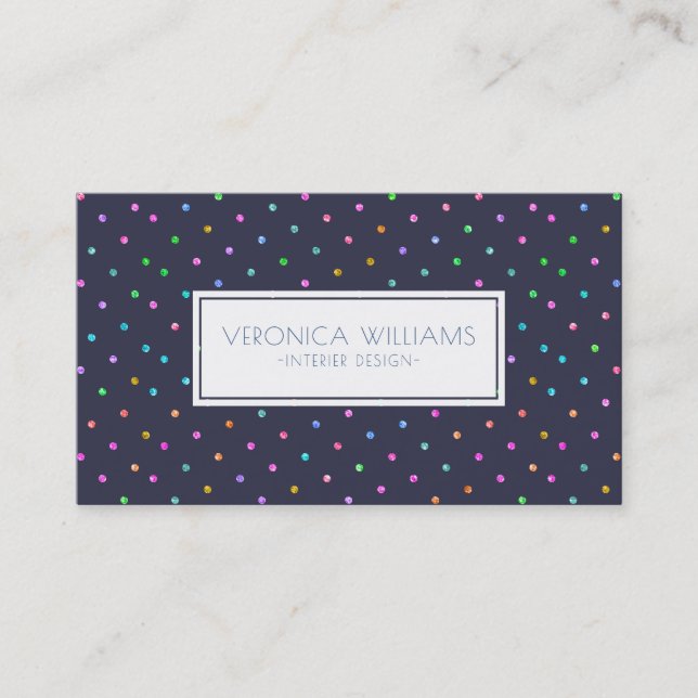Modern Geometric Dark-Blue & Colorful Dots Pattern Business Card (Front)