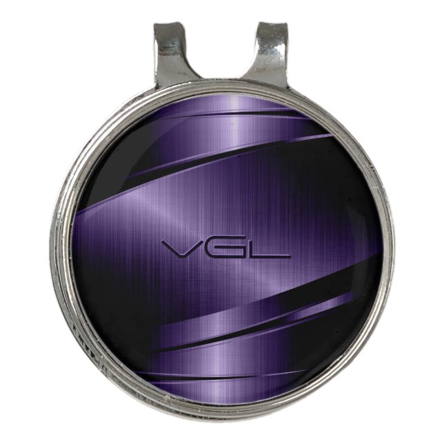 Modern Geometric Deep Purple Metallic Design Golf Hat Clip (Front)