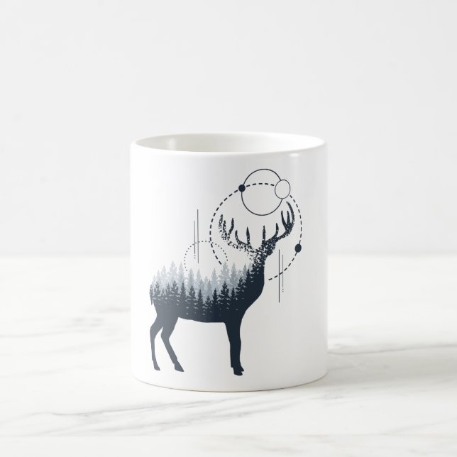Modern Geometric Deer Forest Double Exposure Coffee Mug (Center)
