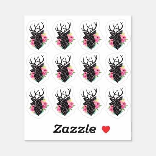 Modern Geometric Deer  Shabby Roses Cute Planner Sticker