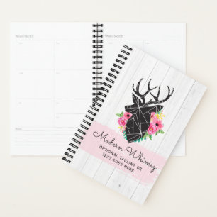 Modern Geometric Deer & Shabby Roses Rustic Wood Planner