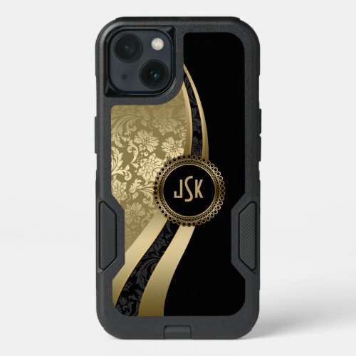 Modern Geometric Design Black  Gold Damasks iPhone 13 Case