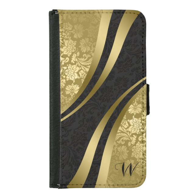 Modern Geometric Design Black & Gold Damasks Samsung Galaxy Wallet Case (Front)
