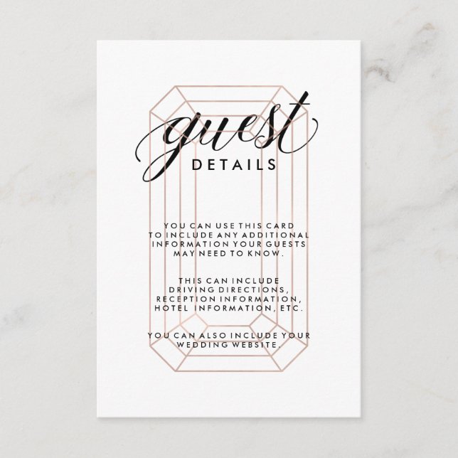 Modern Geometric Diamond Guest Information Enclosure Card (Front)