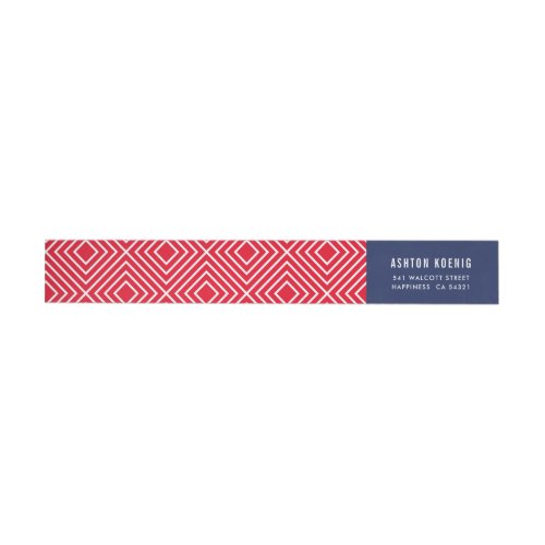 MODERN GEOMETRIC diamond pattern trendy navy red Wrap Around Label