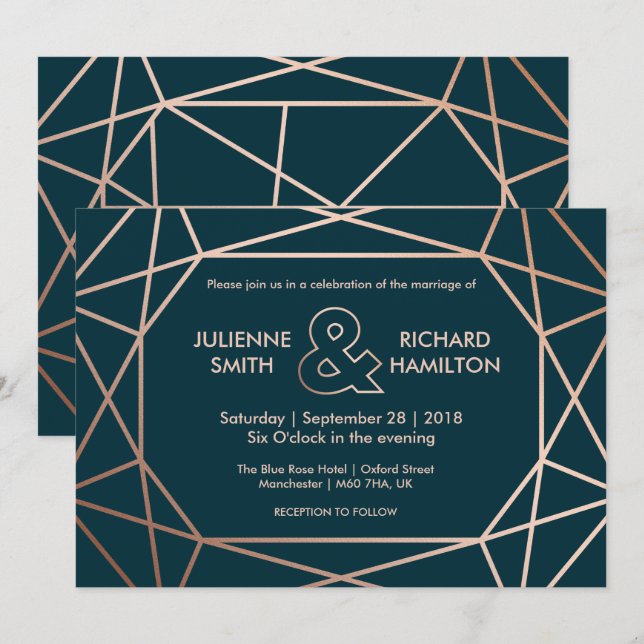 Modern Geometric Diamond Shaped Wedding Invitation (Front/Back)