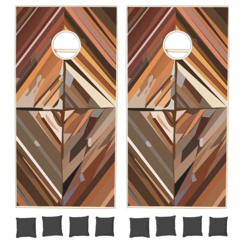 Modern Geometric Diamond Wood Background Pattern Cornhole Set