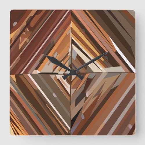 Modern Geometric Diamond Wood Background Pattern Square Wall Clock