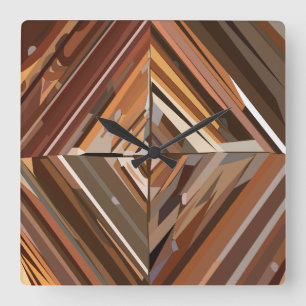 Modern Geometric Diamond Wood Background Square Wall Clock