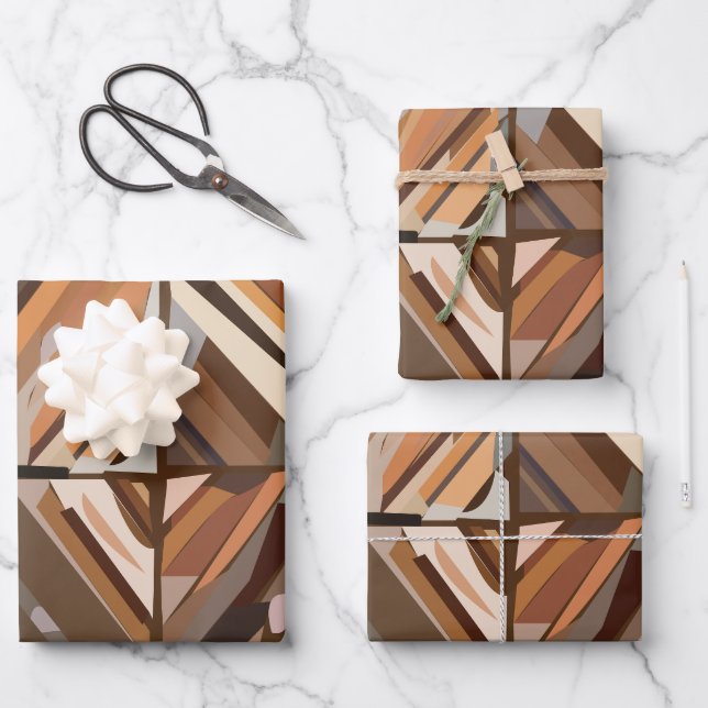 Modern Geometric Diamond Wood Pattern Wrapping Paper Sheets (Front)