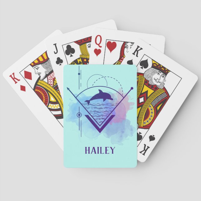 Modern Geometric Dolphin Personalized Poker Cards (Back)