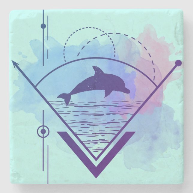Modern Geometric Dolphin  Stone Coaster (Front)